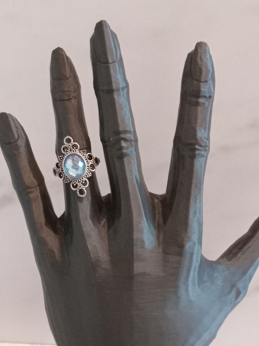 Vintage-Style Silver Ring with Light Blue Stone